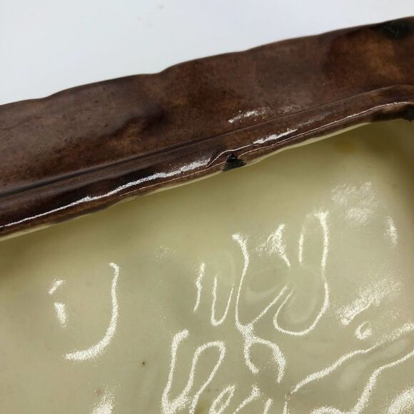 Vintage Mid Century 1970s Pottery Ceramic Brown Square Box With Lid Wood Look - Picture 10 of 13